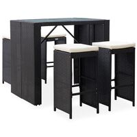 vidaXL 5 Piece Outdoor Bar Set Poly Rattan and Glass Black,  vidaXL 5 Piece Outdoor Bar Set Poly Rattan and Glass Black