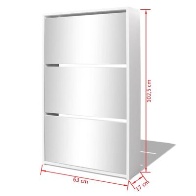 vidaXL Shoe Cabinet 3-Layer Mirror White 63x17x102.5 cm, white vidaXL Shoe Cabinet 3-Layer Mirror White 63x17x102.5 cm