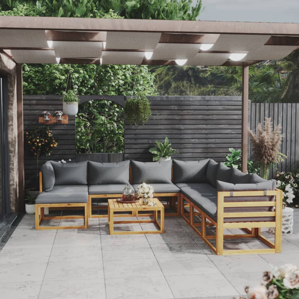 vidaXL 9 Piece Garden Lounge Set with Cushion Solid Acacia Wood