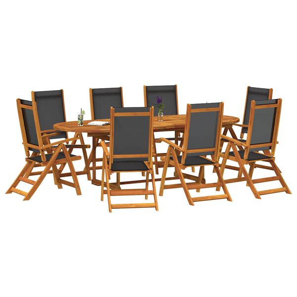 vidaXL 9 Piece Garden Dining Set Solid Wood Acacia and Textilene