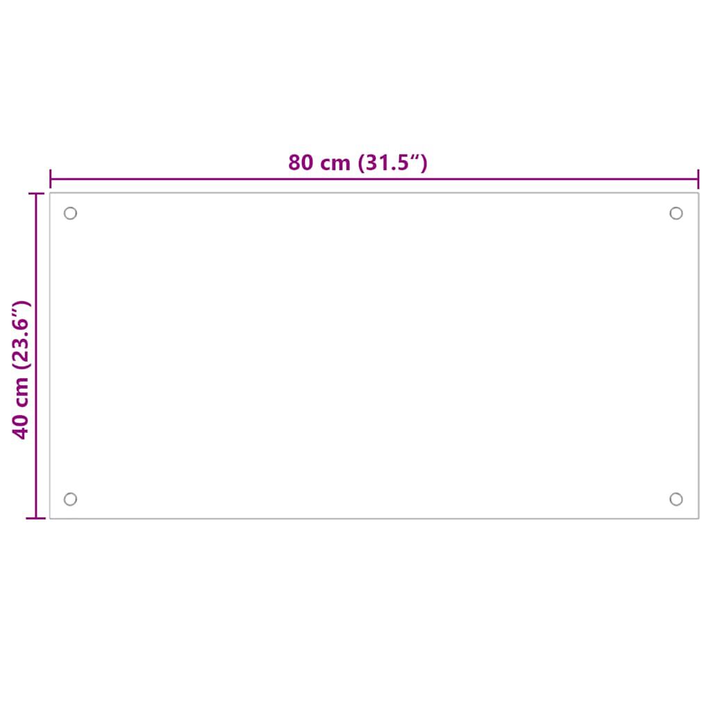 vidaXL Kitchen Backsplash Transparent 80 x 40 cm Tempered Glass