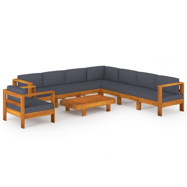 vidaXL 9 Piece Garden Lounge Set with Dark Grey Cushions Acacia Wood