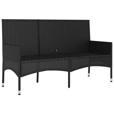 vidaXL 3-Seater Garden Bench with Cushions Black Poly Rattan, black vidaXL 3-Seater Garden Bench with Cushions Black Poly Rattan