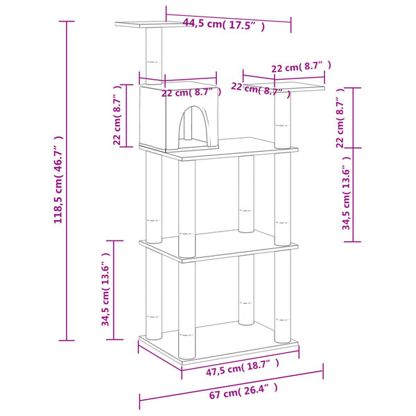 vidaXL Cat Tree with Sisal Scratching Posts Cream 118.5 cm
