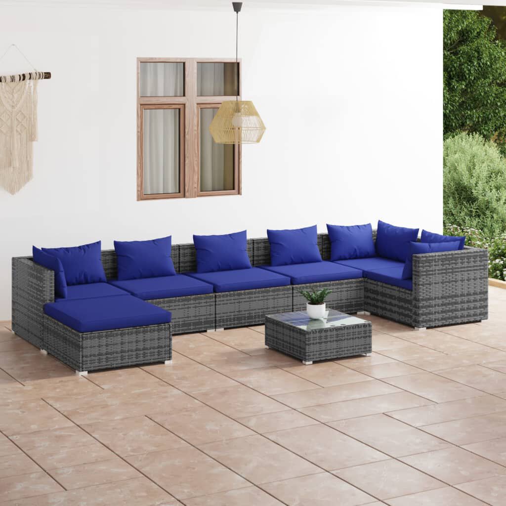 vidaXL 8 Piece Garden Lounge Set with Cushions Poly Rattan Grey
