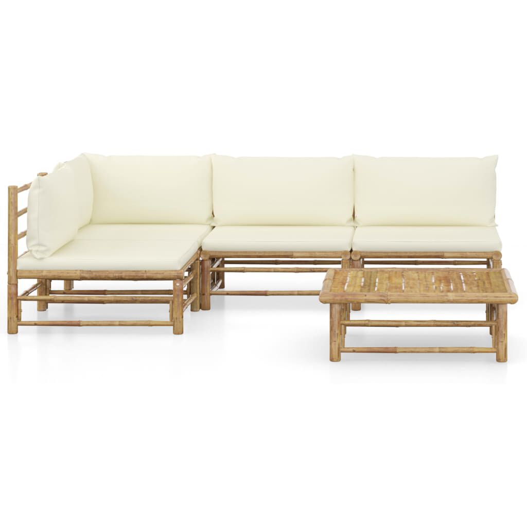 vidaXL 5 Piece Garden Lounge Set with Cream White Cushions Bamboo
