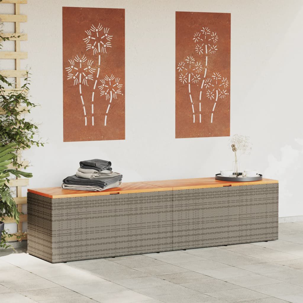 vidaXL Garden Storage Box Grey 220x50x54 cm Poly Rattan Acacia Wood