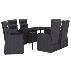vidaXL 7 Piece Garden Dining Set with Cushions Black