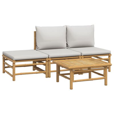 vidaXL 4 Piece Garden Lounge Set with Light Grey Cushions Bamboo,  vidaXL 4 Piece Garden Lounge Set with Light Grey Cushions Bamboo