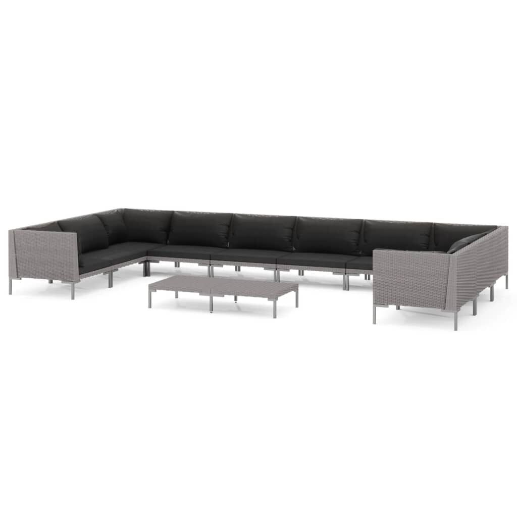 vidaXL 11 Piece Garden Lounge Set with Cushions Poly Rattan Dark Grey