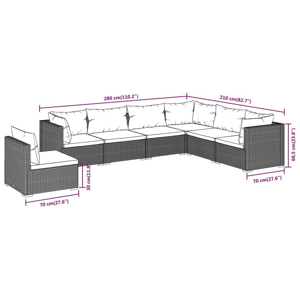 vidaXL 7 Piece Garden Lounge Set with Cushions Poly Rattan Grey
