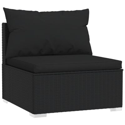 vidaXL 7 Piece Garden Lounge Set with Cushions Poly Rattan Black, black vidaXL 7 Piece Garden Lounge Set with Cushions Poly Rattan Black