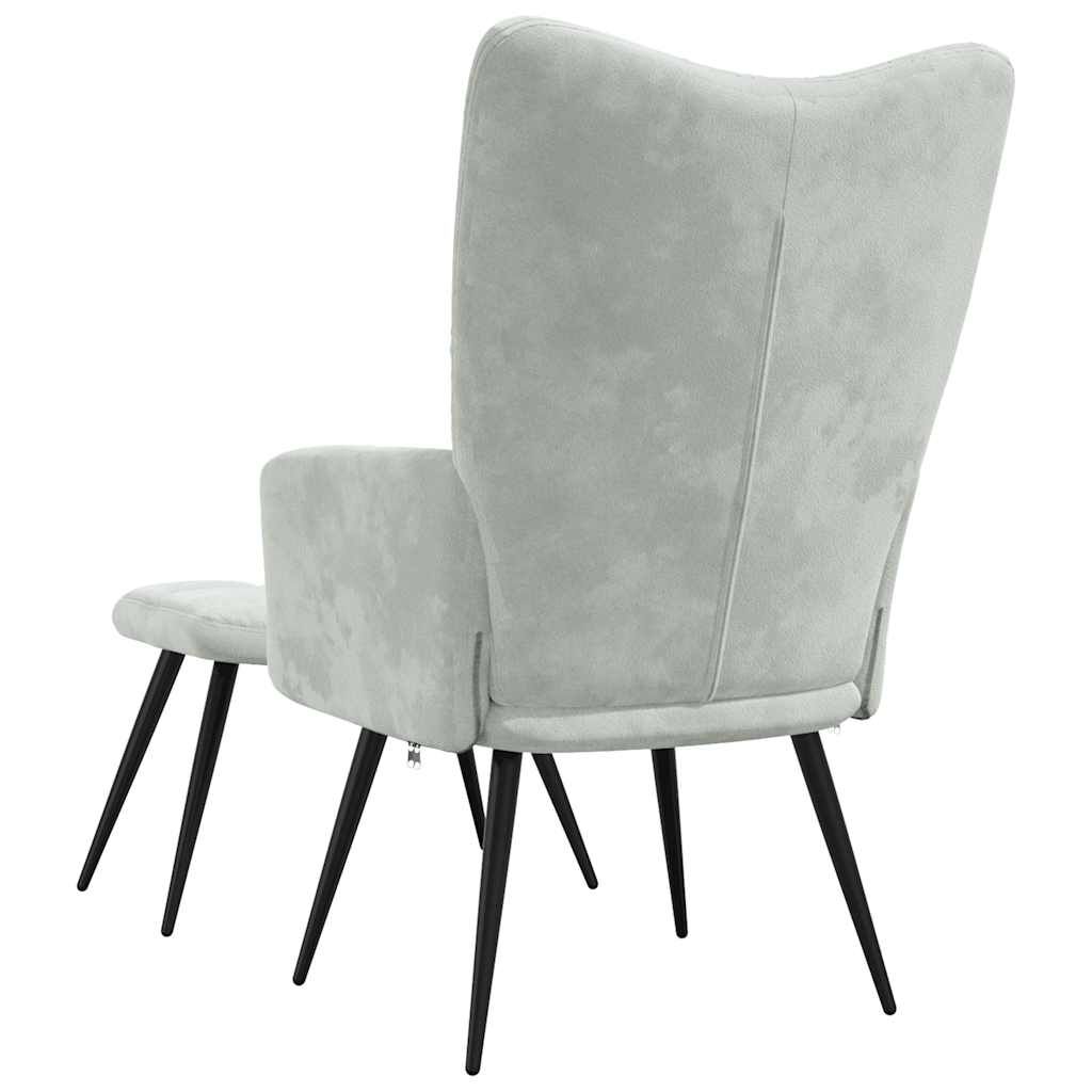 vidaXL Relaxing Chair with a Stool Light Grey Velvet