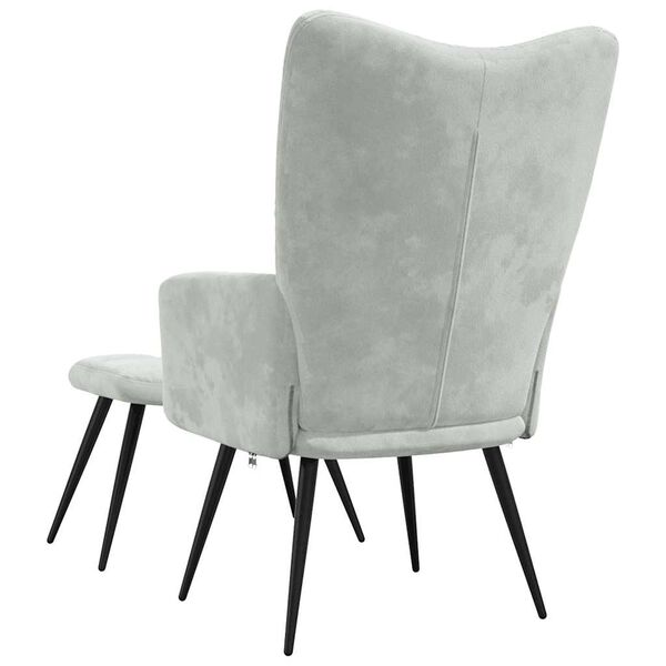vidaXL Relaxing Chair with a Stool Light Grey Velvet