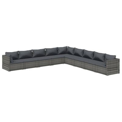 vidaXL 9 Piece Garden Lounge Set with Cushions Poly Rattan Grey