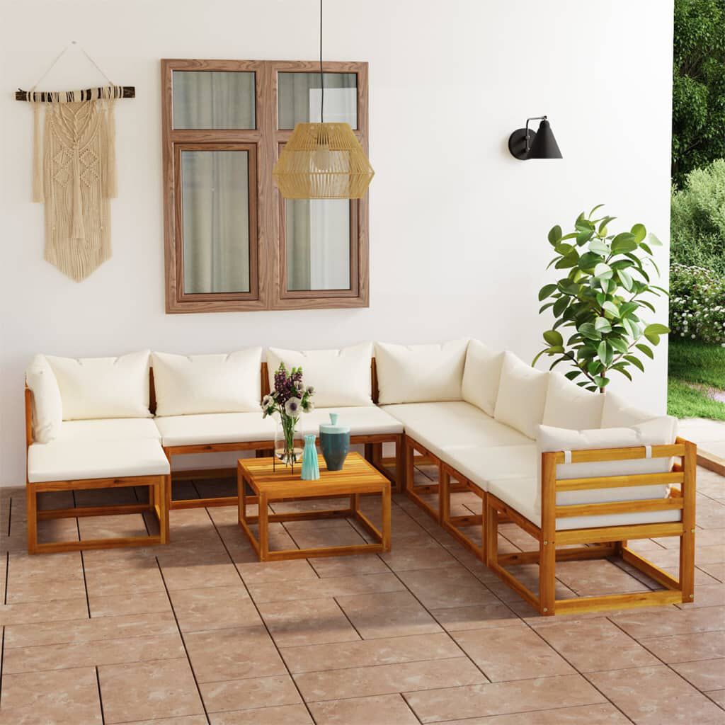 vidaXL 9 Piece Garden Lounge Set with Cushion Cream Solid Acacia Wood