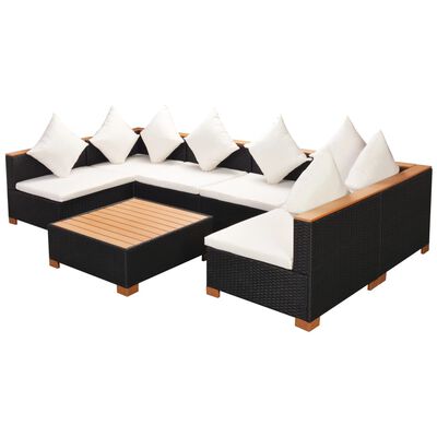 vidaXL 7 Piece Garden Lounge Set with Cushions Poly Rattan Black,  vidaXL 7 Piece Garden Lounge Set with Cushions Poly Rattan Black