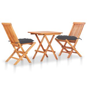 vidaXL 3 Piece Bistro Set with Anthracite Cushions Solid Teak Wood