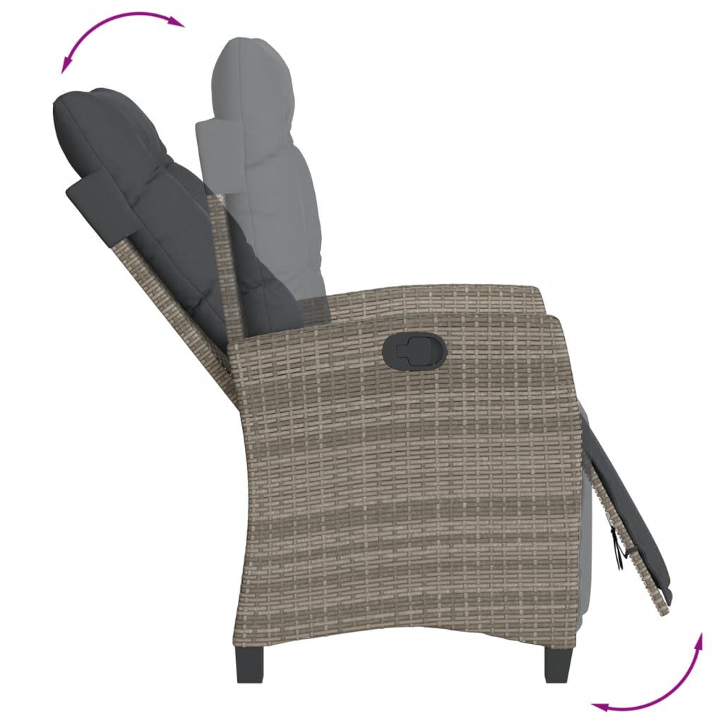 vidaXL Reclining Garden Chairs 2 pcs with Footrest Grey Poly Rattan