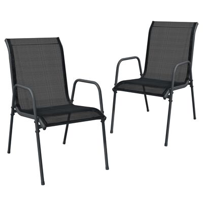 vidaXL Garden Chairs 2 pcs Steel and Textilene Black,  vidaXL Garden Chairs 2 pcs Steel and Textilene Black