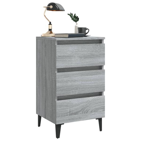 vidaXL Bed Cabinet with Metal Legs Grey Sonoma 40x35x69 cm
