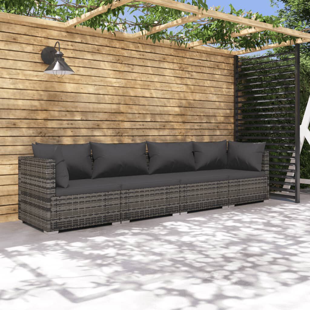 vidaXL 4 Piece Garden Lounge Set with Cushions Poly Rattan Grey