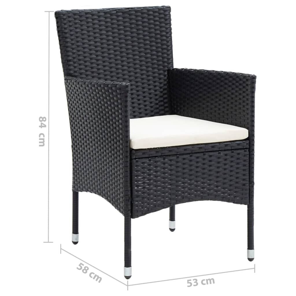 vidaXL 3 Piece Garden Dining Set with Cushions Poly Rattan Black