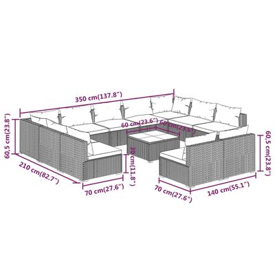 vidaXL 12 Piece Garden Lounge Set with Cushions Black Poly Rattan, black vidaXL 12 Piece Garden Lounge Set with Cushions Black Poly Rattan