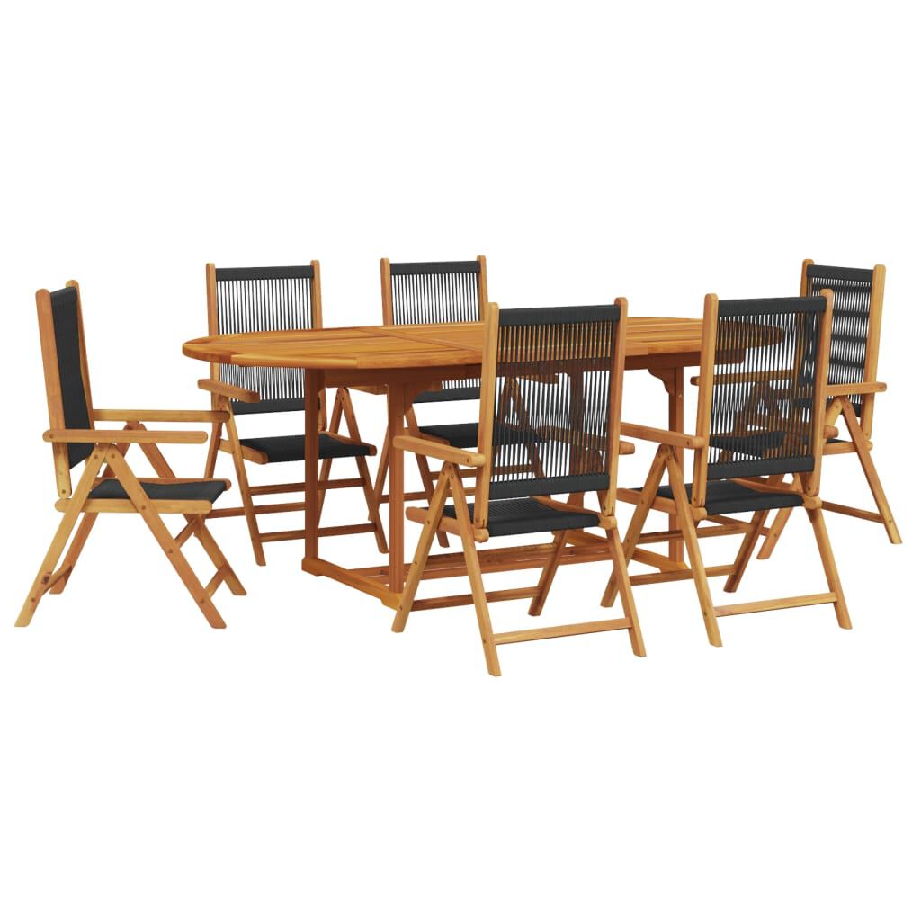vidaXL 7 Piece Garden Dining Set Black Polypropylene and Solid Wood