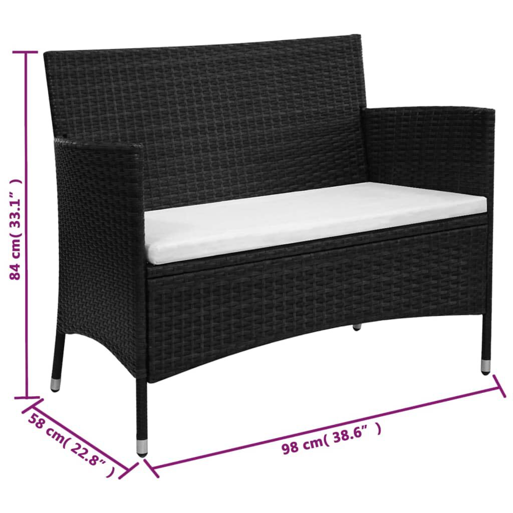 vidaXL 2 Piece Garden Lounge Set with Cushion Poly Rattan Black