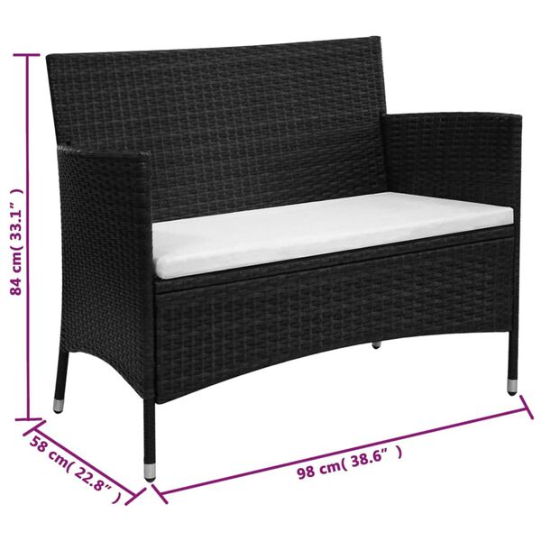 vidaXL 2 Piece Garden Lounge Set with Cushion Poly Rattan Black