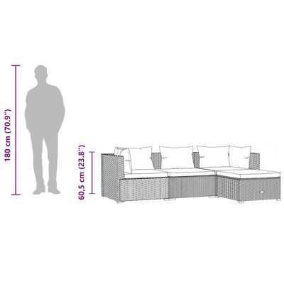 vidaXL 4 Piece Garden Lounge Set with Cushions Poly Rattan Grey, grey and dark blue vidaXL 4 Piece Garden Lounge Set with Cushions Poly Rattan Grey