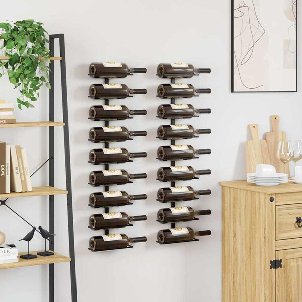 vidaXL Wall-mounted Wine Racks for 18 Bottles 2 pcs Black Iron