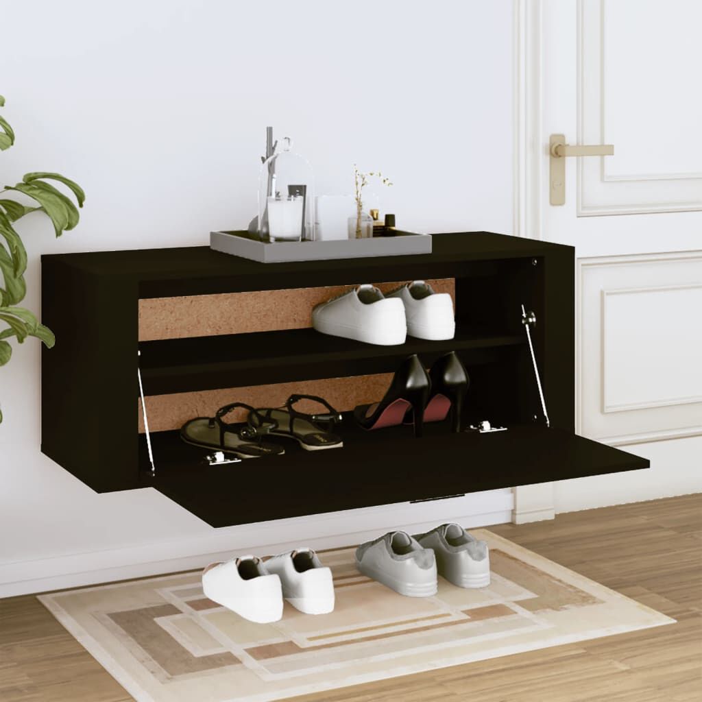 vidaXL Wall Shoe Cabinet Black 100x35x38 cm Engineered Wood