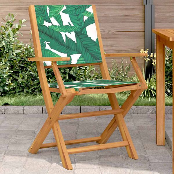 vidaXL Garden Chairs 2 pcs Leaf Pattern Solid Wood Acacia and Fabric