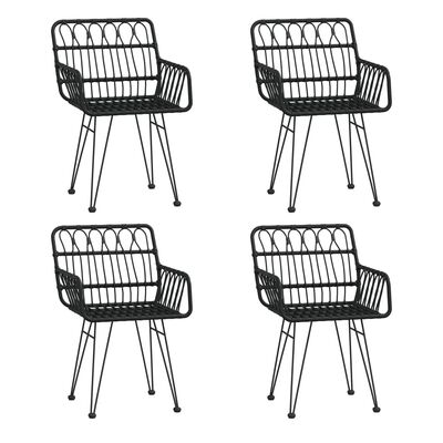 vidaXL 5 Piece Garden Dining Set Black Poly Rattan, black vidaXL 5 Piece Garden Dining Set Black Poly Rattan