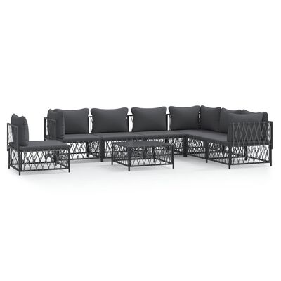 vidaXL 8 Piece Garden Lounge Set with Cushions Anthracite Steel, anthracite vidaXL 8 Piece Garden Lounge Set with Cushions Anthracite Steel