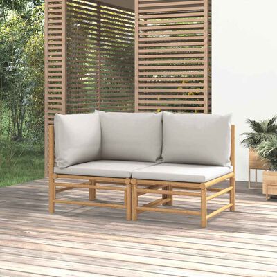 vidaXL 2 Piece Garden Lounge Set with Light Grey Cushions Bamboo, light grey vidaXL 2 Piece Garden Lounge Set with Light Grey Cushions Bamboo