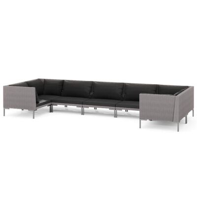 vidaXL 7 Piece Garden Lounge Set with Cushions Poly Rattan Dark Grey,  vidaXL 7 Piece Garden Lounge Set with Cushions Poly Rattan Dark Grey