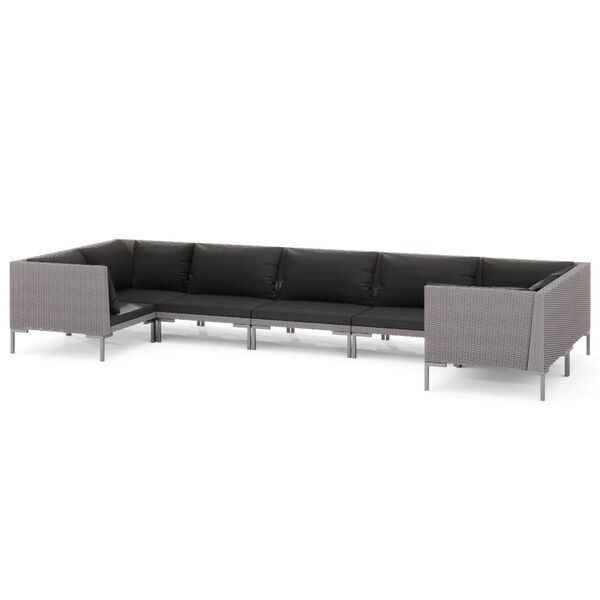 vidaXL 7 Piece Garden Lounge Set with Cushions Poly Rattan Dark Grey