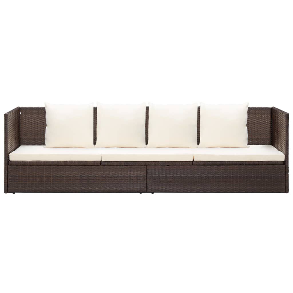vidaXL Garden Bed with Cushion & Pillows Poly Rattan Brown