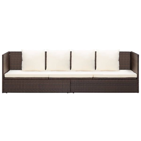 vidaXL Garden Bed with Cushion & Pillows Poly Rattan Brown