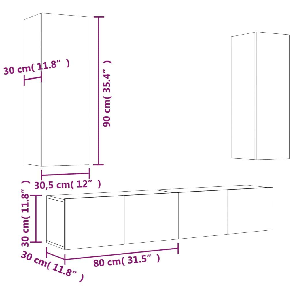 vidaXL 4 Piece TV Cabinet Set White Engineered Wood