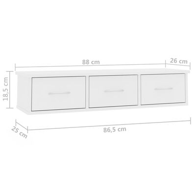 vidaXL Wall-mounted Drawer Shelf White 88x26x18.5 cm Engineered Wood, white vidaXL Wall-mounted Drawer Shelf White 88x26x18.5 cm Engineered Wood