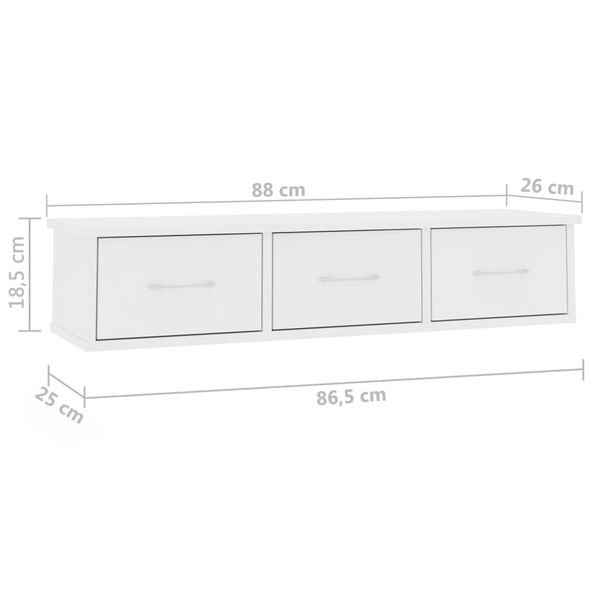 vidaXL Wall-mounted Drawer Shelf White 88x26x18.5 cm Engineered Wood