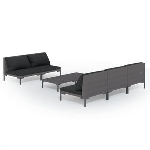 vidaXL 6 Piece Garden Lounge Set with Cushions Poly Rattan Dark Grey