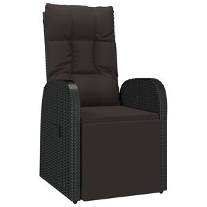 vidaXL Reclining Garden Chair with Cushion Poly Rattan Black