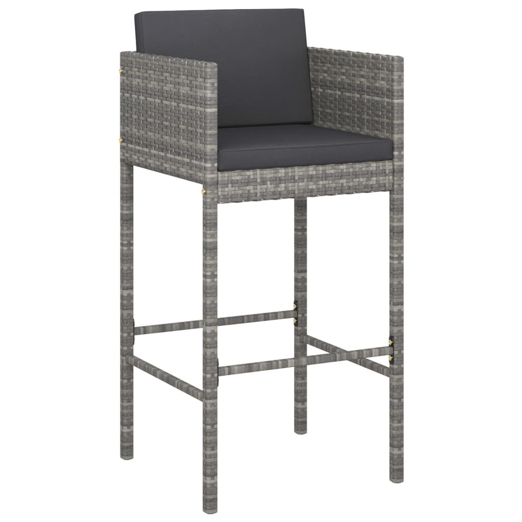 vidaXL Bar Stools 2 pcs with Cushions Grey Poly Rattan