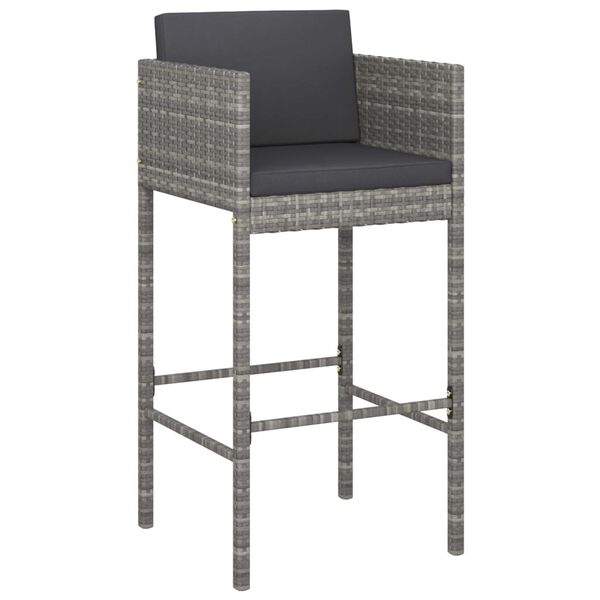 vidaXL Bar Stools 2 pcs with Cushions Grey Poly Rattan