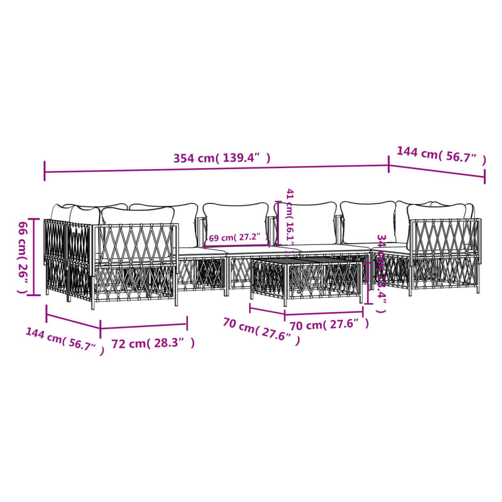 vidaXL 8 Piece Garden Lounge Set with Cushions White Steel